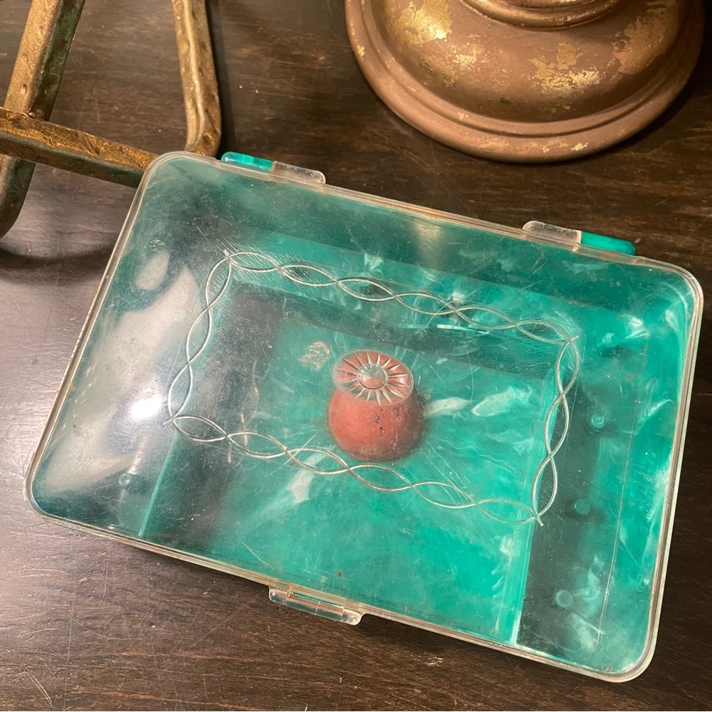 Hommer Green Sewing Box Case Small Organizer 1950's Vintage Swirl Plastic